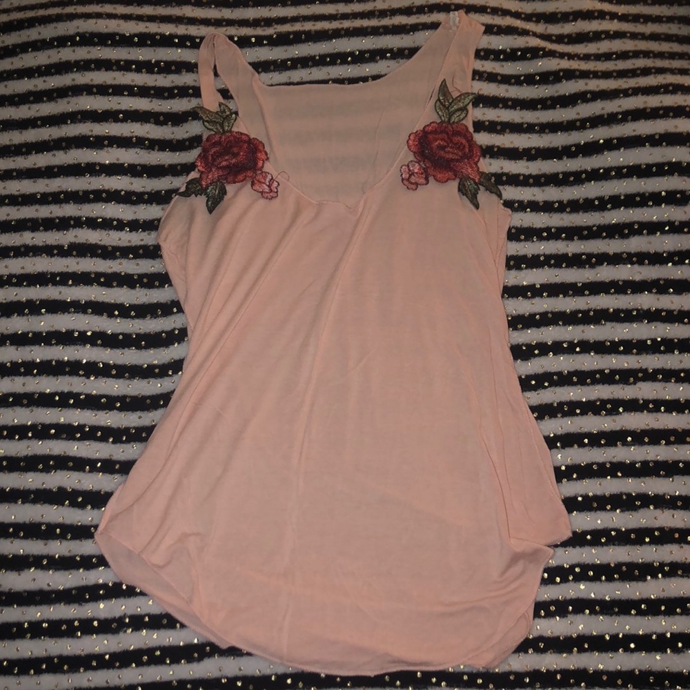 Pink flower embroidered tank top size small